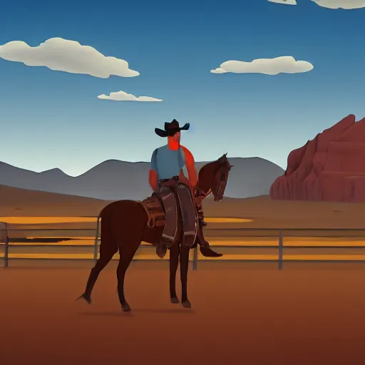 Image similar to cowboy on the range, beautiful New Mexico landscape, Art Deco, animation, cel-shading, toon shading, unity, 8k, 4k