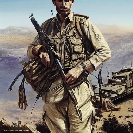 Prompt: a kurdish peshmerga kurdish mountains art by martin ansin, highly detailed, 8 k, high resolution, award winning art, incredibly intricate