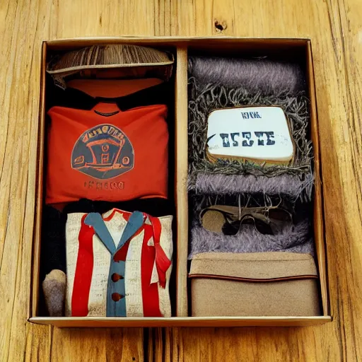 Image similar to vintage gift box for men, old school, wes anderson style