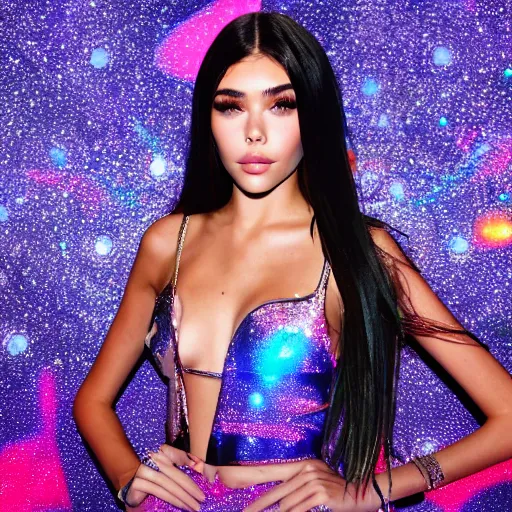 Image similar to madison beer a an intergalactic popstar dancing on a planet, render, blender render, unity render, 4 k wallpaper, art station trending, artstation 4 k coherent, coherent, 4 k, detailed, hyperdetailed, artifact - free, completely coherent, sharp, madison beer