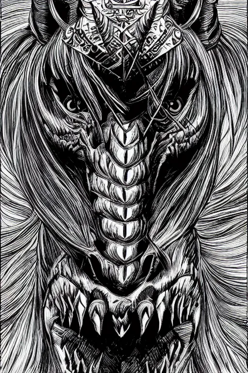 Image similar to a vicious unicorn, symmetrical, highly detailed, digital art, sharp focus, trending on art station, kentaro miura manga art style