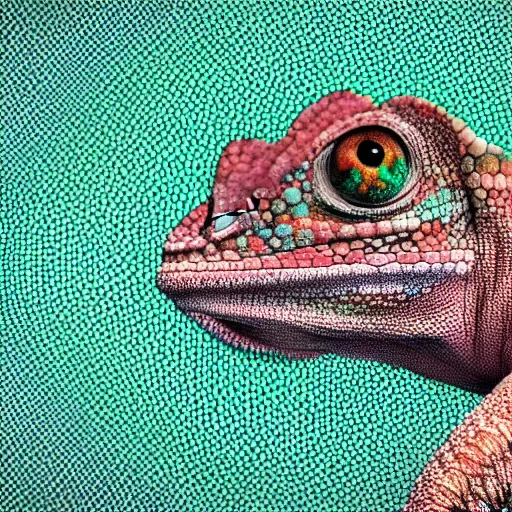 Prompt: a photorealistic chameleon made of complex fractals, digital art