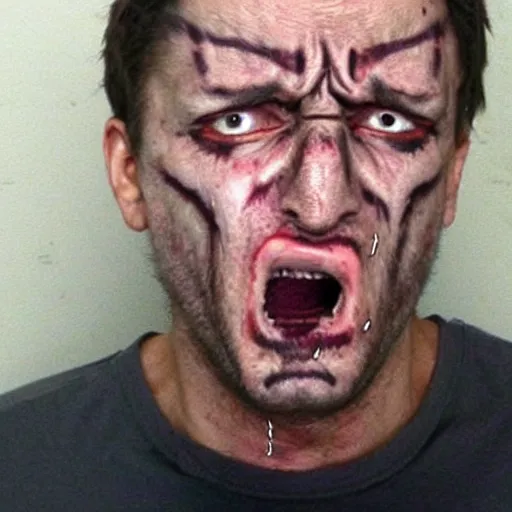 Image similar to psychopath face, full detailed, criminal, angry face