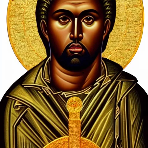 Image similar to kanye west, kanye portrait, ancient byzantine icon, roman catholic icon, saintly, orthodox