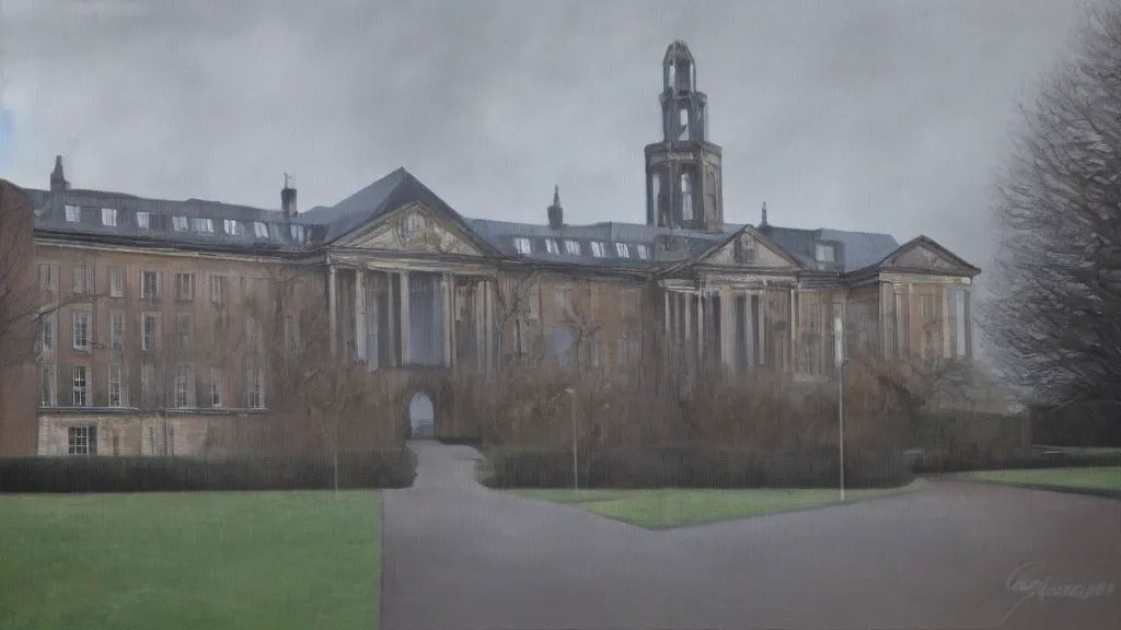 Image similar to oil painting of the architecture of University college dublin by Gerhard Richter