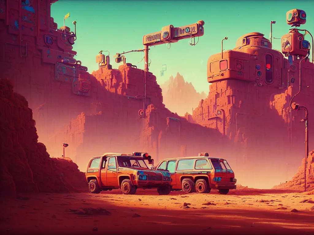 Prompt: 80s outdoor retro arcade, desolate, desert vegetation:: Simon Stålenhag and beeple and James Gilleard and Justin Gerard :: ornate, dynamic, particulate, intricate, elegant, highly detailed, centered, artstation, smooth, sharp focus, octane render, 3d