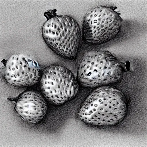 Prompt: strawberry drawing fine art render of graphite sketch