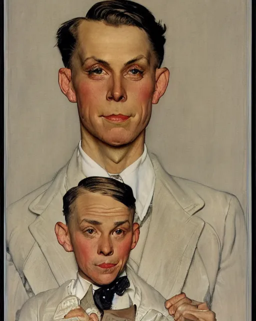 Prompt: beautiful portrait of a middle aged 1 9 3 0 s man by norman rockwell and j. c. leyendecker