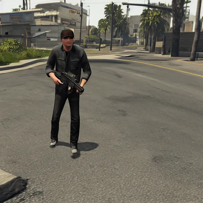 Prompt: Tom DeLonge in GTA V, gameplay screenshot