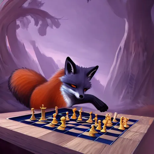 Image similar to A fox playing chess, trending on FurAffinity, energetic, dynamic, digital art, highly detailed, FurAffinity, high quality, digital fantasy art, FurAffinity, favorite, character art