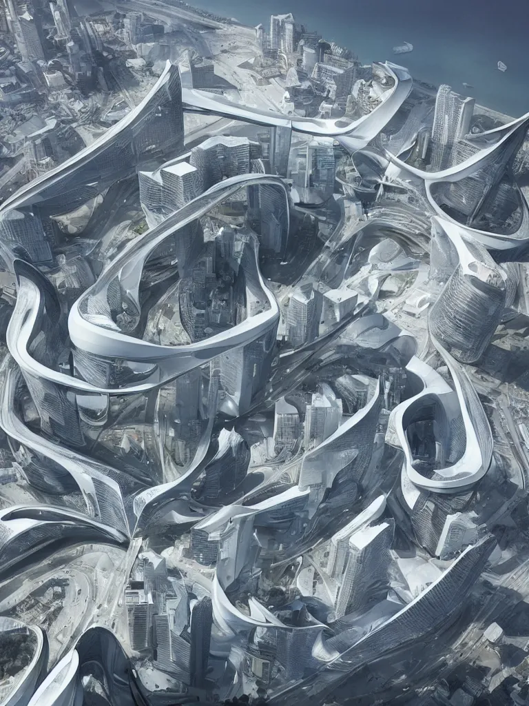 Image similar to a city designed by Zaha Hadid