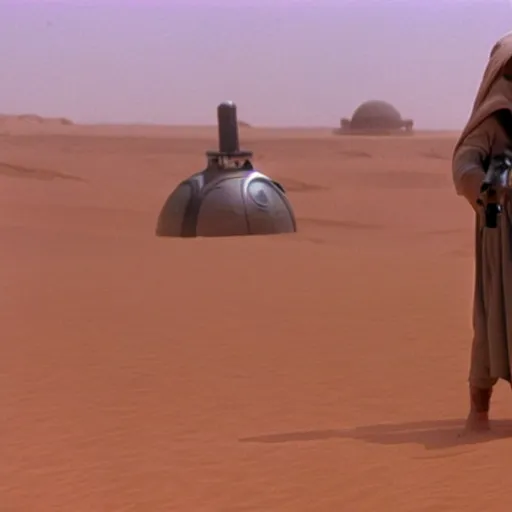 Prompt: anakin skywalker vacuuming the sand in tatooine