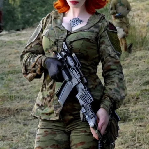 Image similar to Christina Hendricks as Army commander, special forces,