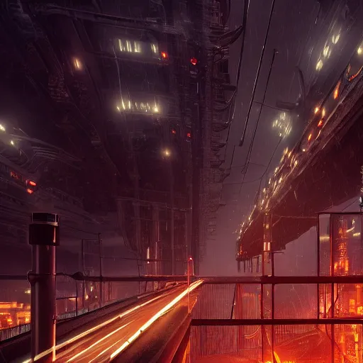 Image similar to the dark citadel of machines at the edge of the world, Blade Runner style, industrial towers, huge mechanical bridges, photorealistic, octane render, 8k