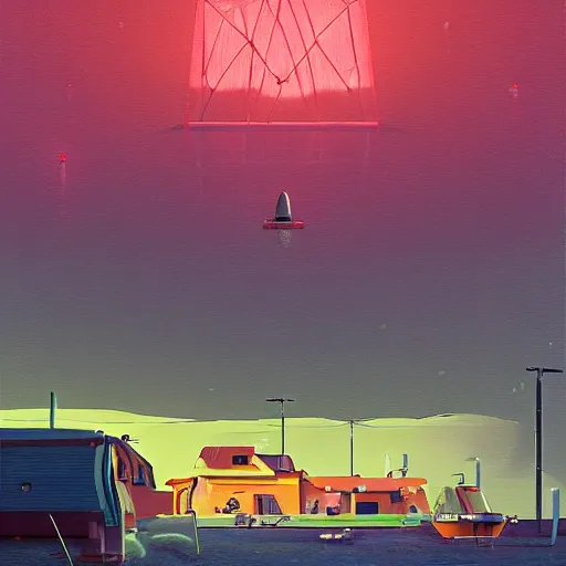 Image similar to yachting club by simon stalenhag