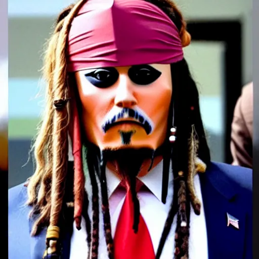 Prompt: donald trump dressed up as jack sparrow,