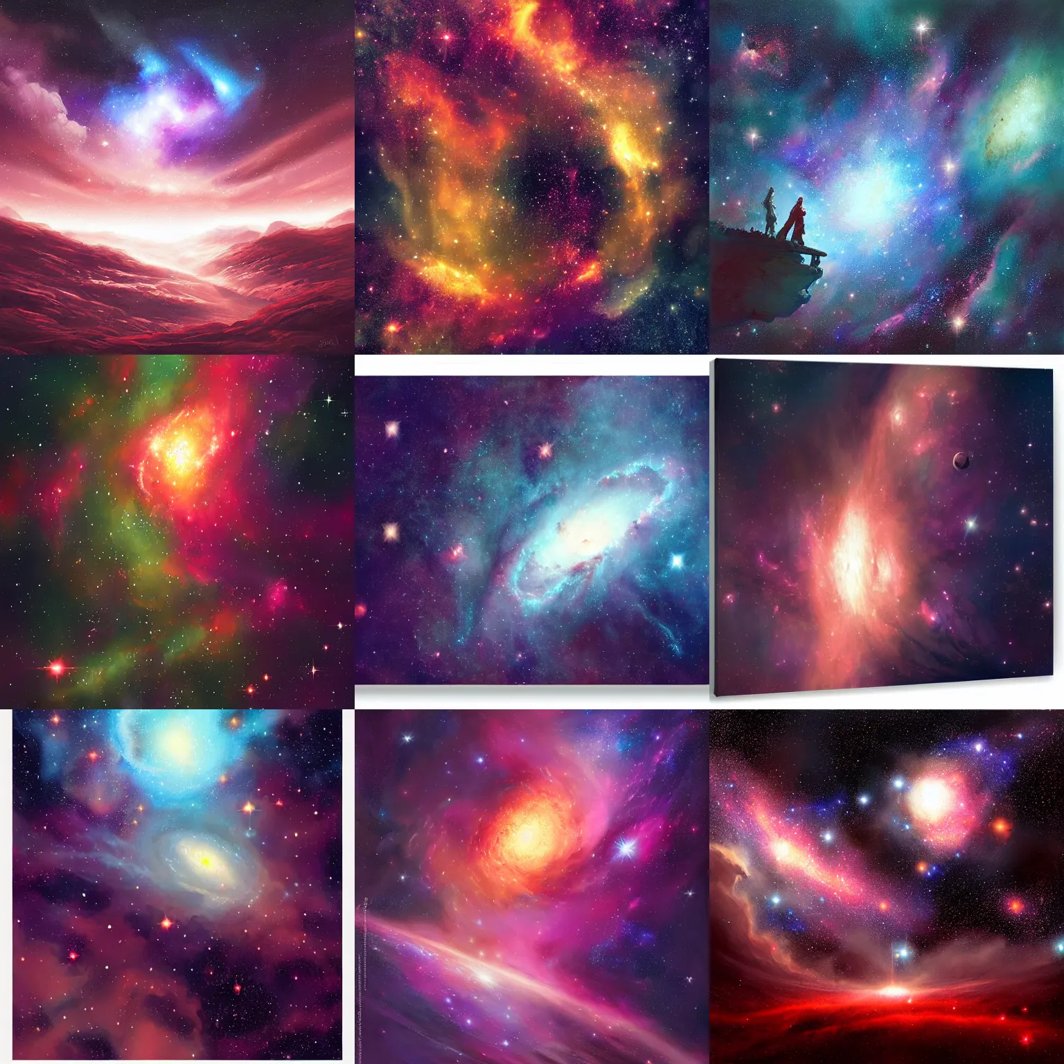 Prompt: empty space background, stars, galaxies, nebula, painted by andreas rocha