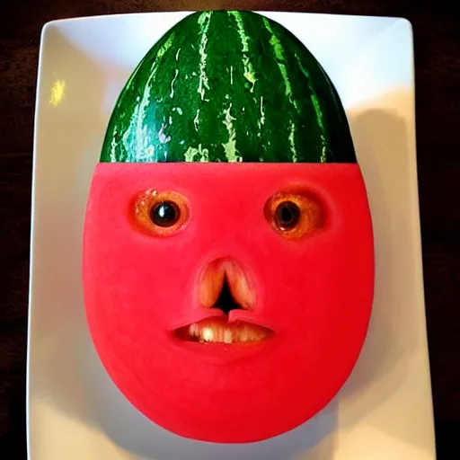 Image similar to a face made of watermelon