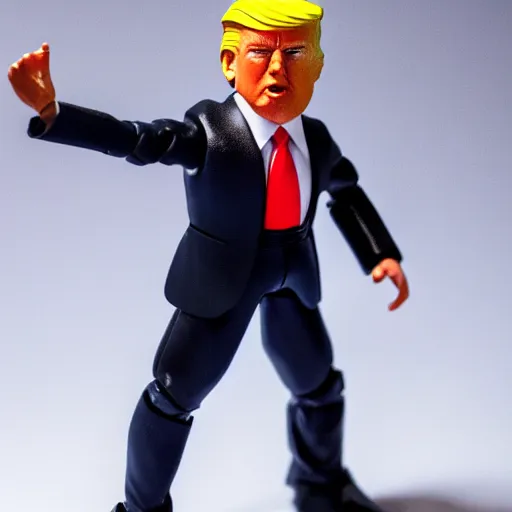 Prompt: close up of donald trump plastic action figure, 8 0 s, dslr photo