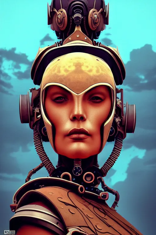 Prompt: sideview face portrait of a steampunk desert empress. by vincent di fate, james jean, dom qwek. inspired by igor goryunov andrei riabovitchev. madmax aesthetics. atmospherical, photorealistic retrofuturist concept art, trending on art station, cinematic, ultra detailed