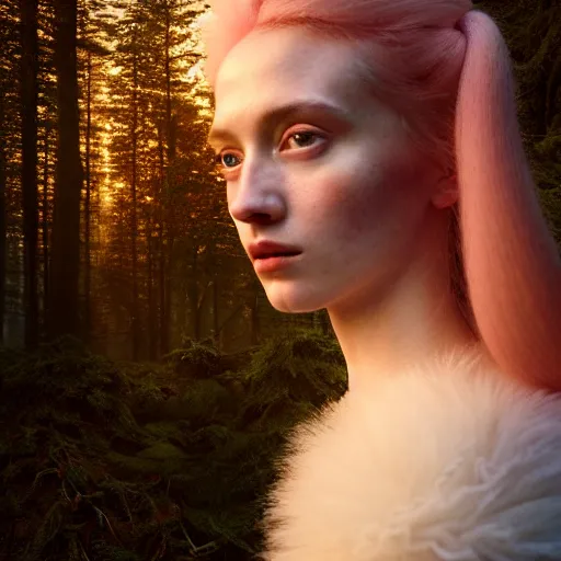 Image similar to photographic portrait of a stunningly beautiful english renaissance female in soft dreamy light at sunset, snowy forest, soft focus, contemporary fashion shoot, in a denis villeneuve and tim burton movie, by edward robert hughes, annie leibovitz and steve mccurry, david lazar, jimmy nelsson, extremely detailed, breathtaking, hyperrealistic, perfect face, octane render