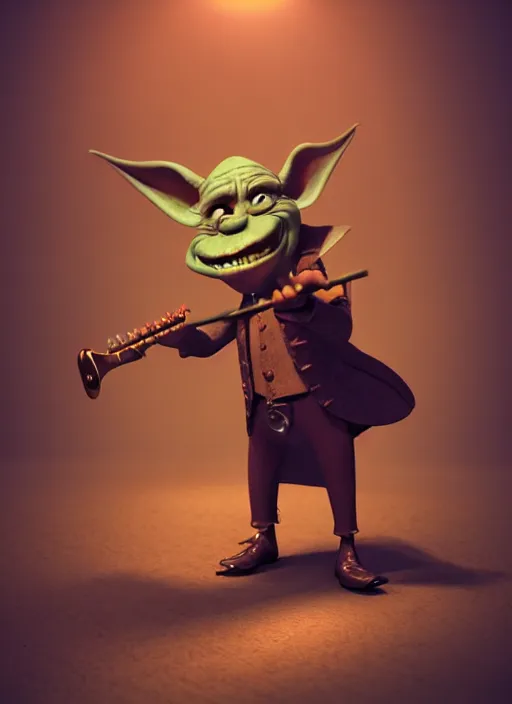 Prompt: a cute sharply dressed goblin playing the blues on an old guitar, in the style of boris valejo and terry gilliam, fantastic, dramatic lighting, smoke, mist, forest, hyperrealistic, photorealistic, accurate, detailed, octane render