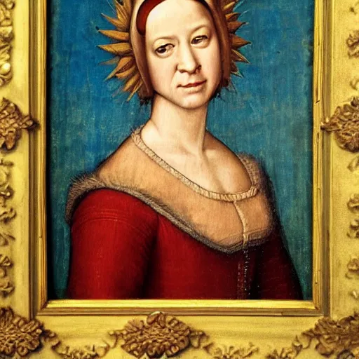 Image similar to a renaissance style portrait painting of licantropo