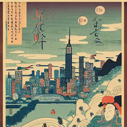 Image similar to new york in the style of ukiyo - e