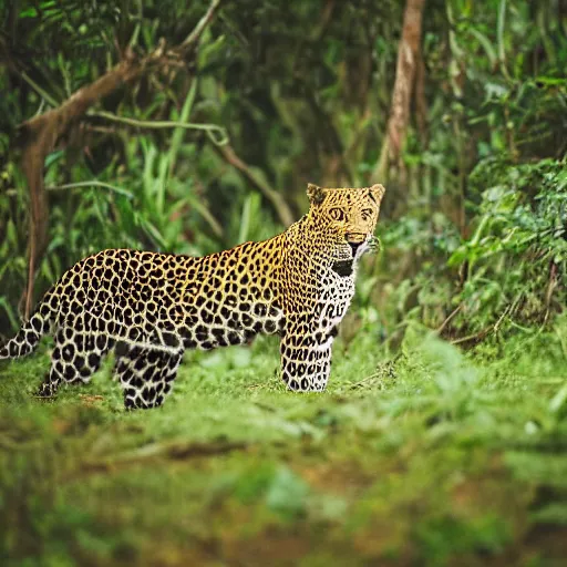 Image similar to A Leopard hunting in the jungle, Canon EOS R3, f/1.4, ISO 200, 1/160s, 8K, RAW, unedited, symmetrical balance, in-frame,