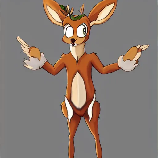 Prompt: an anthropomorphic deer, fursuit!!!!! by don bluth, by kawacy, trending on artstation, full body