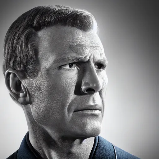 Prompt: photograph of captain j. kirk from star trek in absolute disbelief, shocked. sharp photograph, sharp focus, highly detailed,, detailed face!!, ultra realism, dramatic lighting, zeiss lens, canon eos, detailed skin, dynamic pose, 8 k resolution, hyperrealism, portrait photography