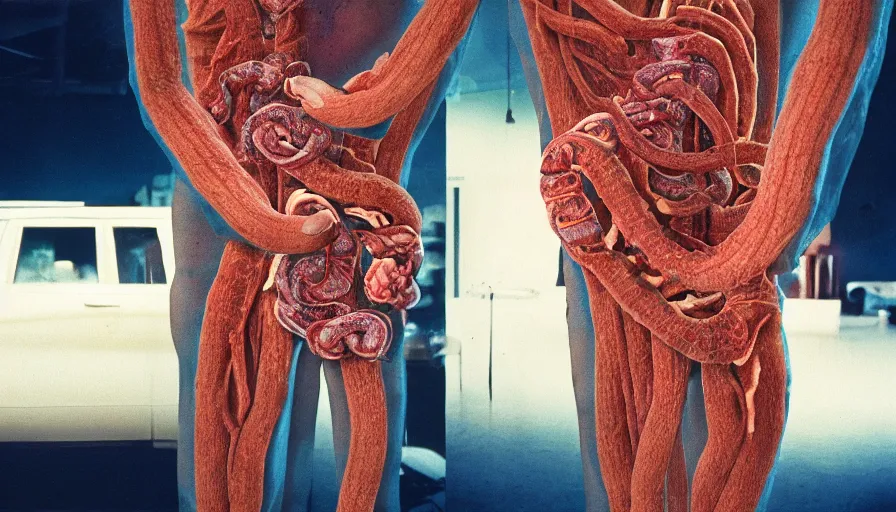 Image similar to 1 9 7 0 s movie still of a man in a intestine, cinestill 8 0 0 t