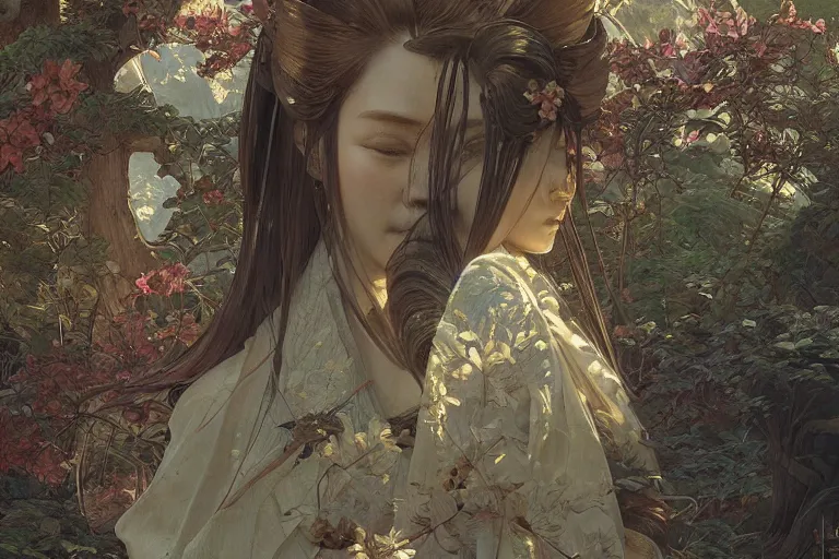 Image similar to a beautiful realistic painting of kobo daishi at koyasan, intricate, elegant, highly detailed, digital painting, artstation, concept art, by krenz cushart and artem demura and alphonse mucha