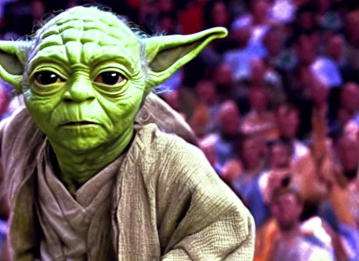 Image similar to ESPN still of Yoda playing in the nba playoffs live on espn, 4k