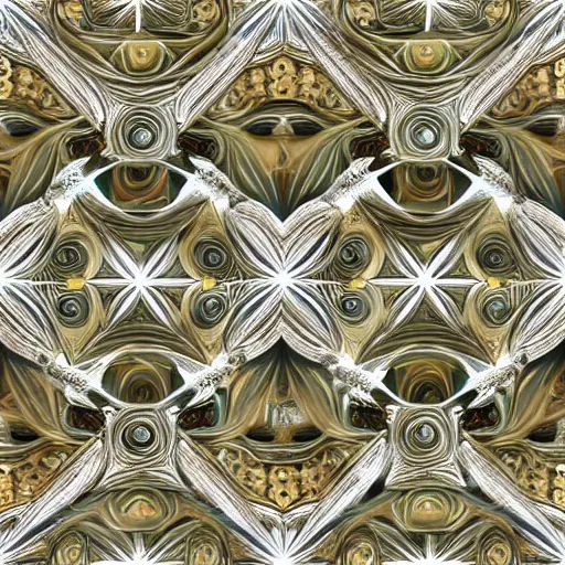 Prompt: ornate twisting three dimensional multilayered pattern vortex inside a hexagonal shape, intricate detail, complex, jade, gold, silver, obsidian