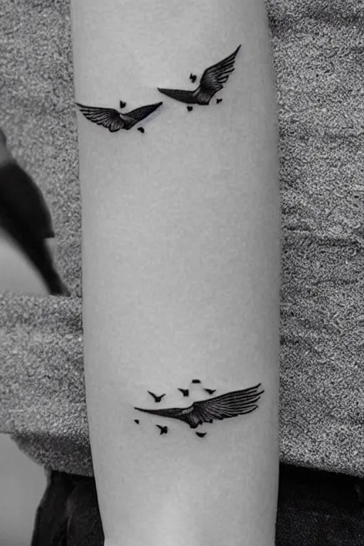 Image similar to a beautiful tattoo design of minimalist swallows flying into spherical lines and simple basic shapes, black ink, line art