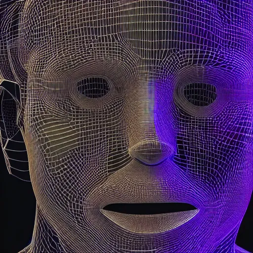 Image similar to a 3d human head made up of shiny holograms