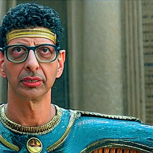 Image similar to jeff goldblum as cleopatra, cinematic, highly detained, movie still, vivid color,