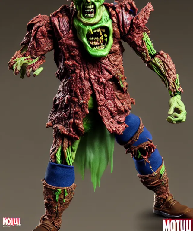 Prompt: hyperrealistic rendering, president zombie is motu action figure, product photography