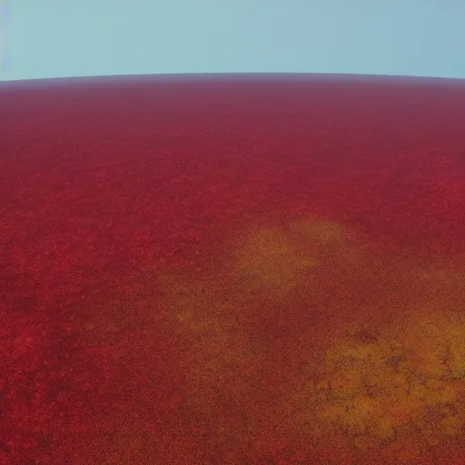 Image similar to a cubic planet filled with dark red oceans and yellow vegetation