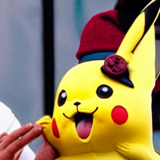 Prompt: johnny depp holding a baby pikachu