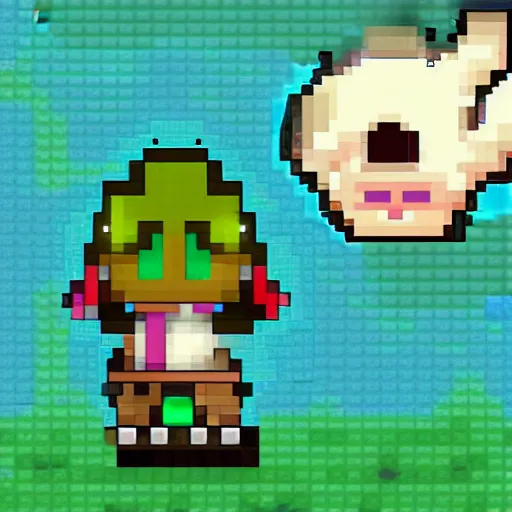 Image similar to bunny from terraria with eye of cthulhu, night time, pixel