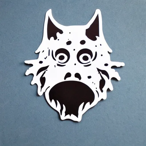 Image similar to die cut sticker, princess mononoke mask, splatter paint