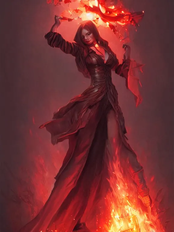 Prompt: Christina Ricci casting a fire spell, red lighting, D&D, fantasy, highly detailed, digital painting, trending on artstation, concept art, sharp focus, illustration, art by artgerm and greg rutkowski and magali villeneuve