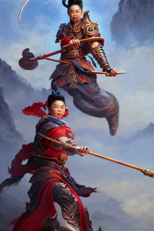 Image similar to charming nezha, highly detailed, man holding spear, flame everywhere, epic pose, masterpiece chinese fantasy character portrait, highly detailed, digital painting, trending on artstation, concept art, sharp focus, illustration, global illumination, ray tracing, realistic shaded, art by artgerm and greg rutkowski and fuji choko and viktoria gavrilenko and hoang lap