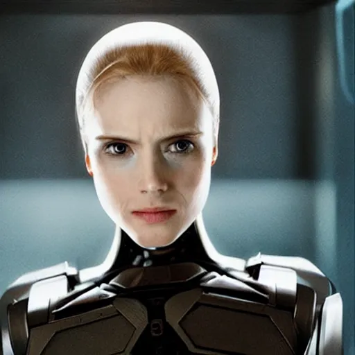 Image similar to portrait of female android, from a christopher nolan movie