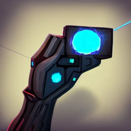 Image similar to “ hand in glove holding laser gun from the side, cinematic, digital art, fortnite style, award winning ”