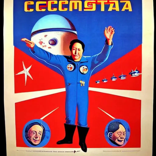 Prompt: rob schneider as cosmonaut on 1 9 6 0 soviet propaganda poster. beautiful. high detailed. intricate. illustration. propaganda. ussr