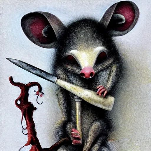 Image similar to creepy possum holding a knife by wiebke rauers