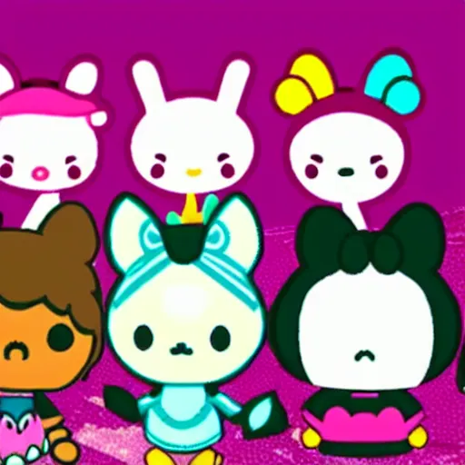 Prompt: sanrio characters at a rave